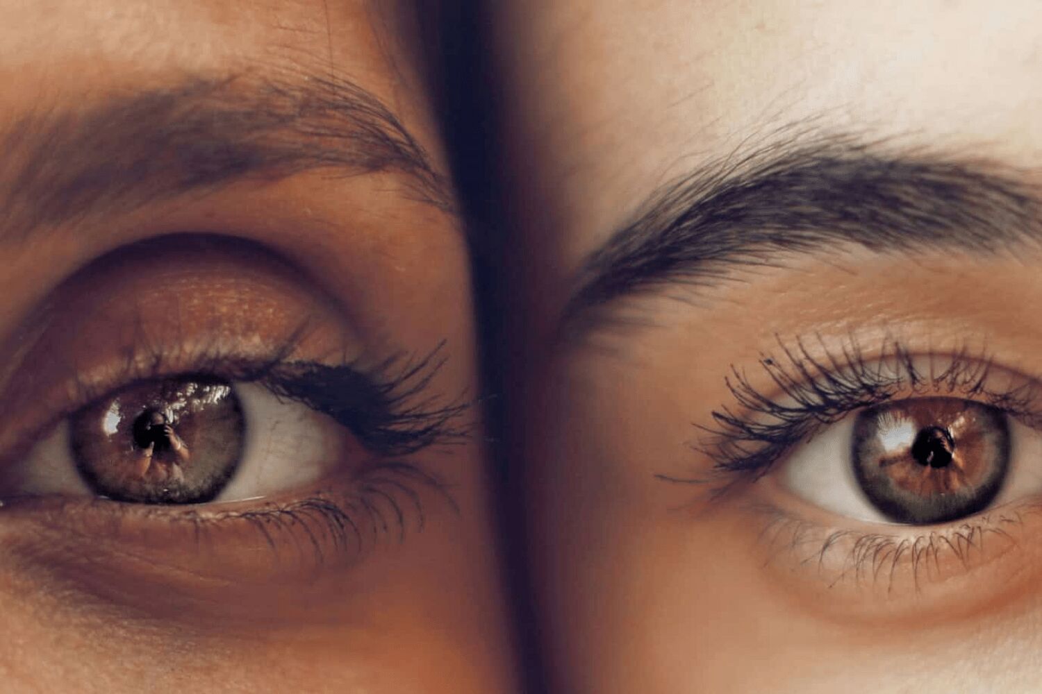 Selection of eye creams and mascaras for sensitive eyes arranged on a neutral background