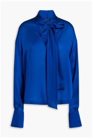 Balmain royal-blue, pussy-bow silk blouse