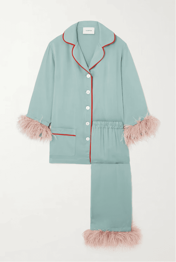 SLEEPER Party feather-trimmed twill pajama set
