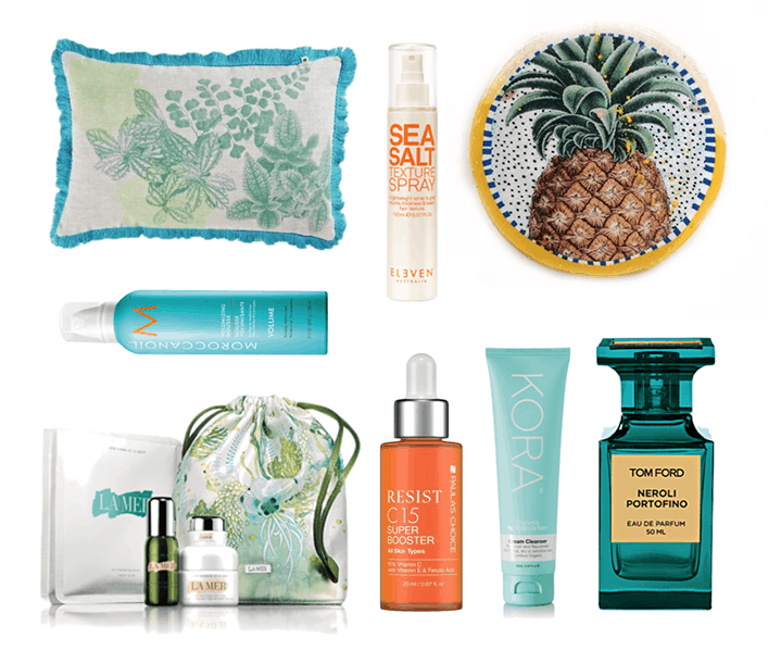 Bonnie and Neil Cushion , Eleven Australia Sea Salt Spray , Jai Vaiscek Pineapple Porthole , Moroccan Oil Rootbooster Mousse , La Mer The Refreshing Collection , Paula’s Choice C15 Super Booster , Kora Organics Cream Cleanser , TOM FORD NEROLI PORTOFINo