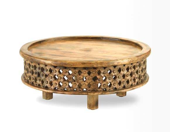 WEST ELM CARVED WOOD COFFEE TABLE