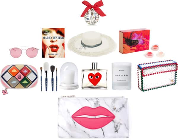Lanvin Printed Porcelain bauble , Maison margiela pink sunglasses , taschen Mario Testino In Your Face book , Bec and Bridge Artesano Playa Hat 3 , Mecca Cosmetica Air Kisses , Shu Uemera X15 Brush Set , Maison Balzac Marble cloche , Comme des Garcons Play Red fragrance , Byredo Limited Editied Figue Glacee candle , Lucy Folk Wild at Heart Cocktail Clutch , charlotte olympia pouty clutch