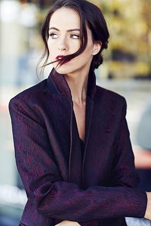 Sigourney Wears MAC Lip Liner in Garnet Andmac Lipstick in House Wine. Blazer by Ellery