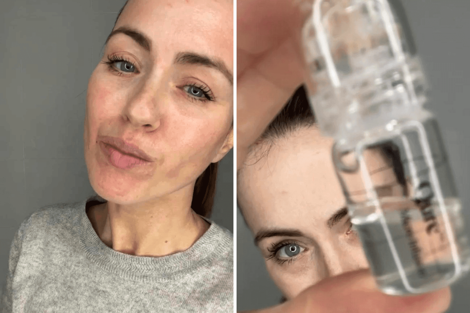 Sigourney Cantelo holding Qure skincare products