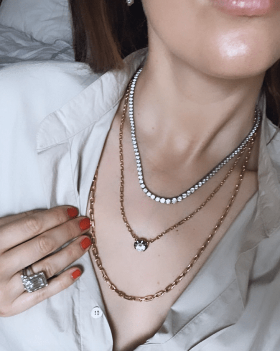 Close-up of Olivia Bond diamond jewellery pieces, via Instagram @oliviabonddiamonds