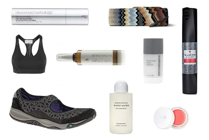 Elemental Herbology Moisture milk , Subtle Energies Aura Protection Mist , Merrell All Out Bold shoes , Natio Meditation Body Butter , Adidas by Stella McCartney Pull On Sports Bra , RMS Lip2Cheek in curous orange , Gypsy Water Body Wash , Dermalogica environmental control deodorant , Lululemon the Matt , MISSONI giancomo towel .