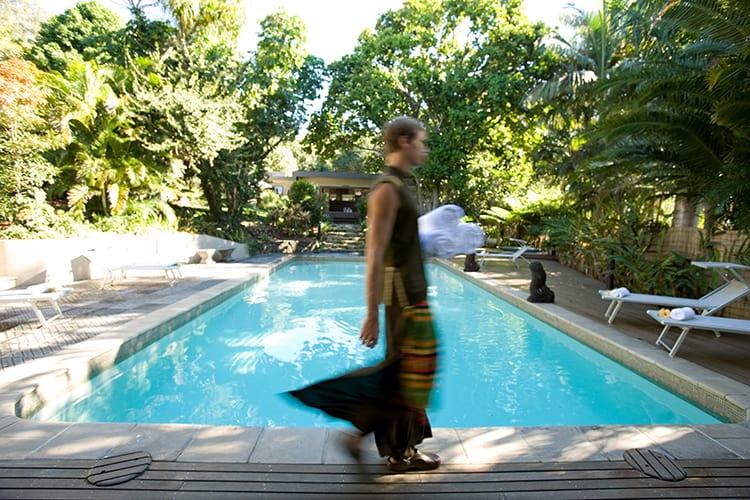 The spa pool is fringed by rainforest