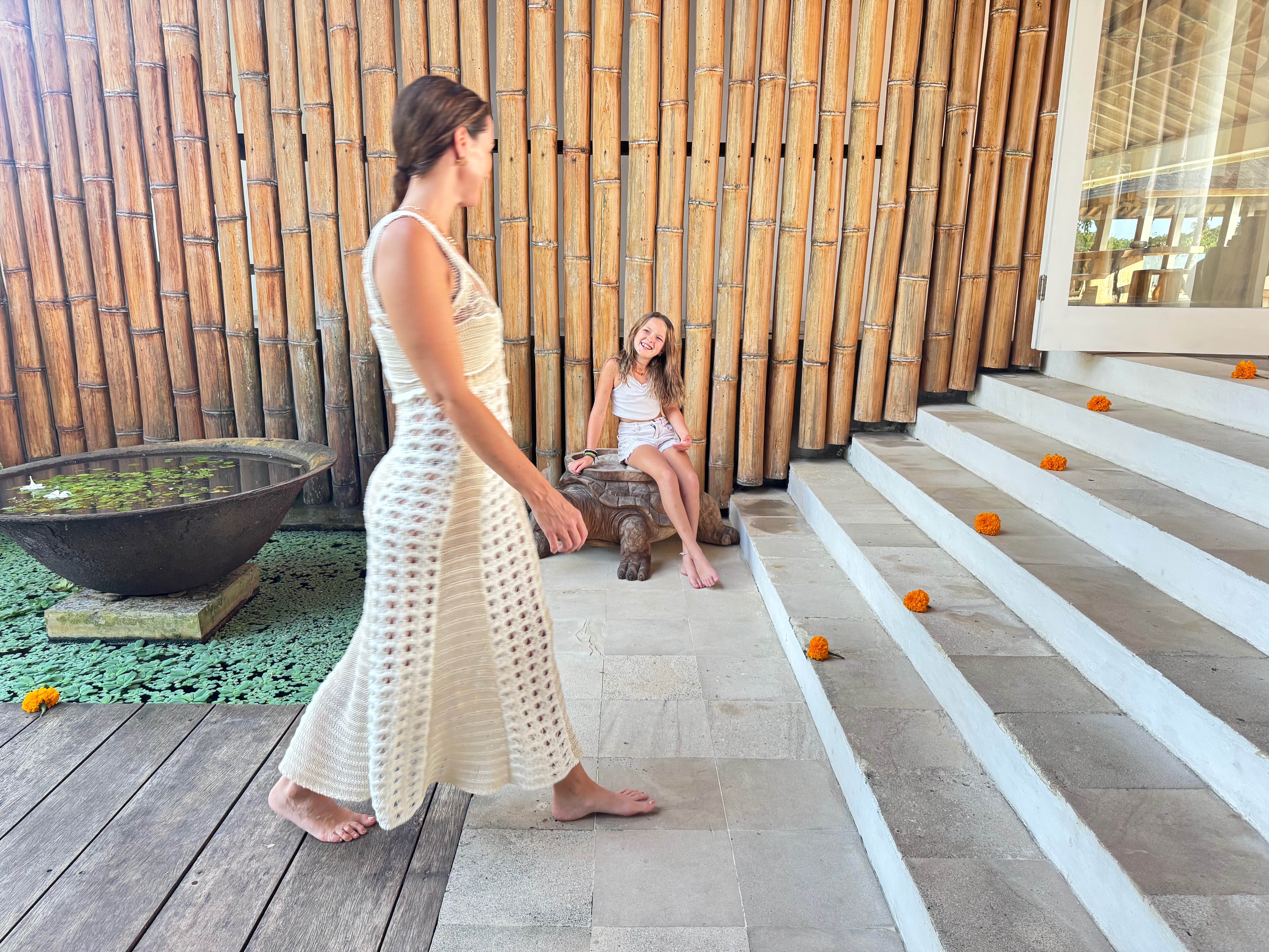Through the gate at Villa Tranquilla — the entrance path, stone steps and tropical garden