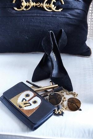 Jodi Gordon accessories with suede heels and embellished clutch