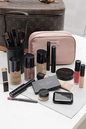 Giorgio Armani And Amy Jean Cosmetics Take Up The Most Room In Amy’S Makeup Bag