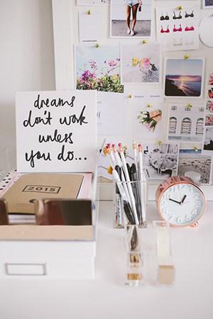 Lisa Hamilton workspace with rose gold accents