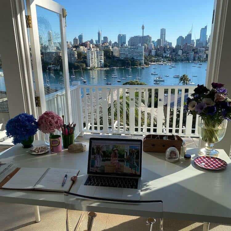 PIPPA’S ENVIABLE WFH SET UP. IMAGE: INSTAGRAM @PIPPAHOLTKAFTANS