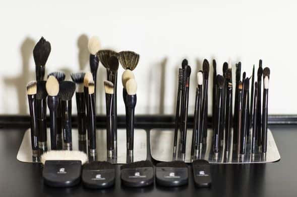 Rae Morris's makeup brushes standing on magnetic bases