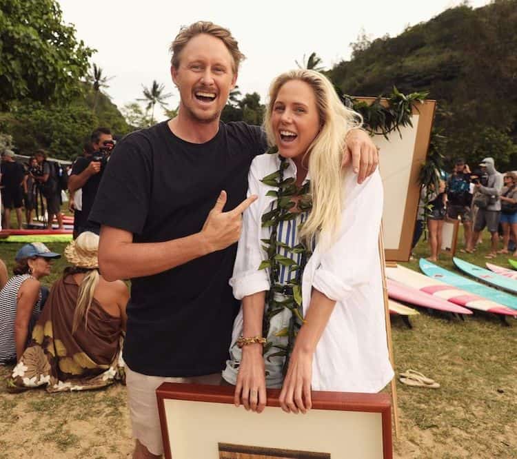 Celebrating her move to big wave surfing, with brother Chris Image: Julian Martin via Instagram @chrisenever