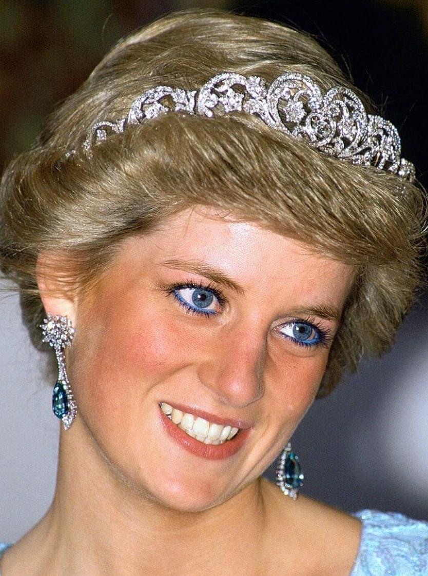 Princess Diana with her signature blue eyeliner look in the 1980s