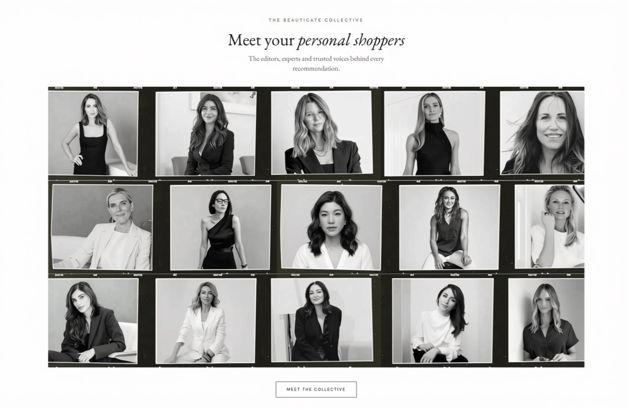 The rebuilt About Beauticate page with brand timeline and the Collective
