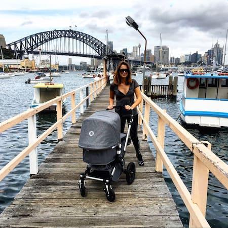 sigourney and lulu enjoying a stroll with the bugaboo pram