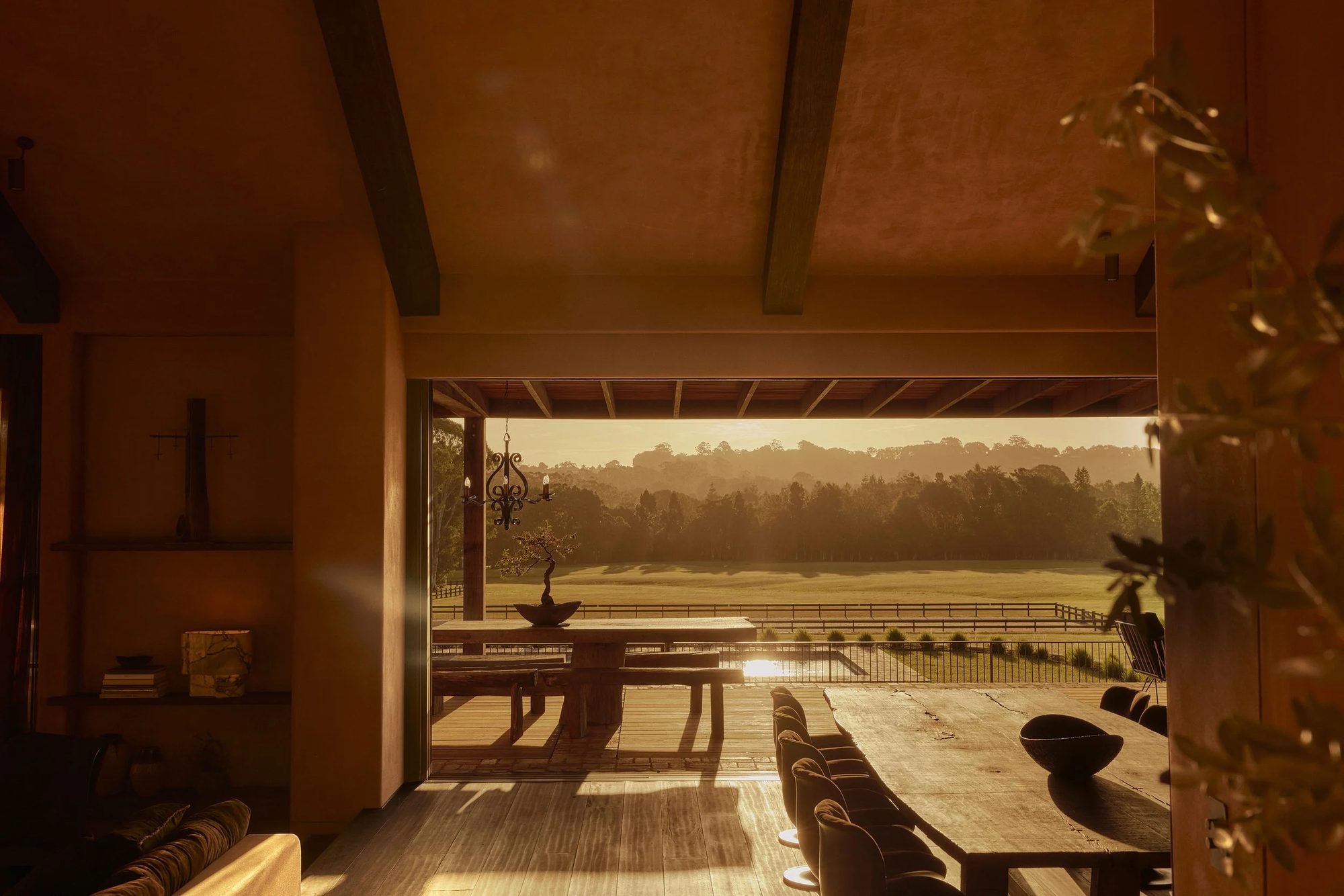 The rolling green hills and Tuscan-inspired homestead at Copperstone in the Byron hinterland