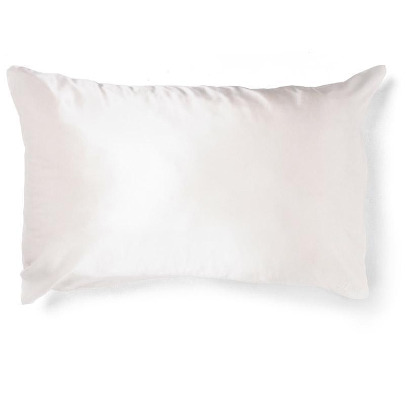 Silvi anti-acne silver ion silk pillowcase in white on a bed