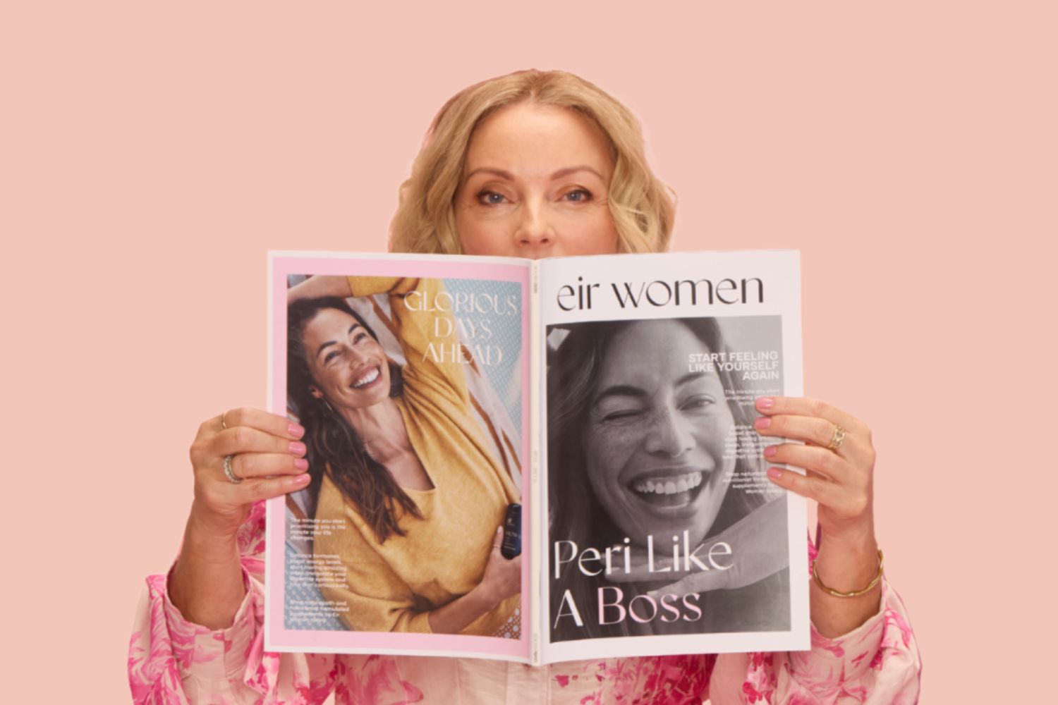 Lisa Walker holding an Eir Women magazine featuring the headline 'Peri Like A Boss'