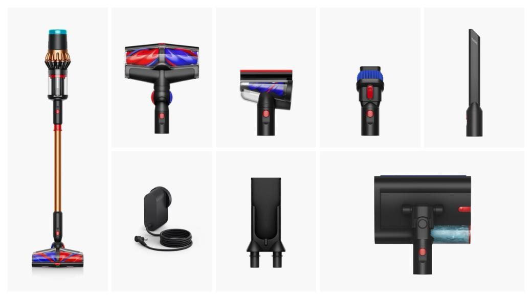 cordless vacuum tools arranged on white background
