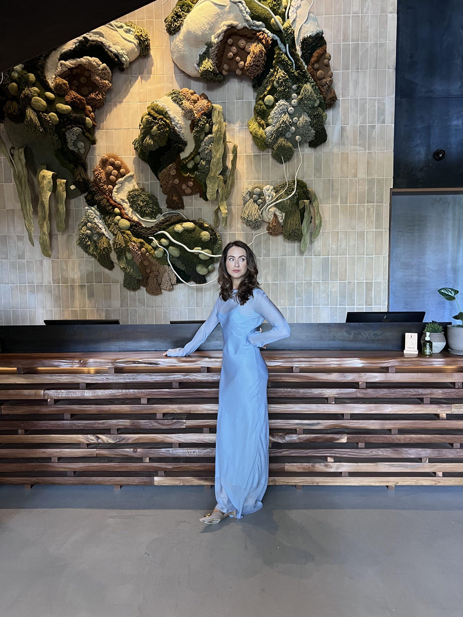 Biophilic hotel lobby at 1 Hotel Melbourne with natural textures