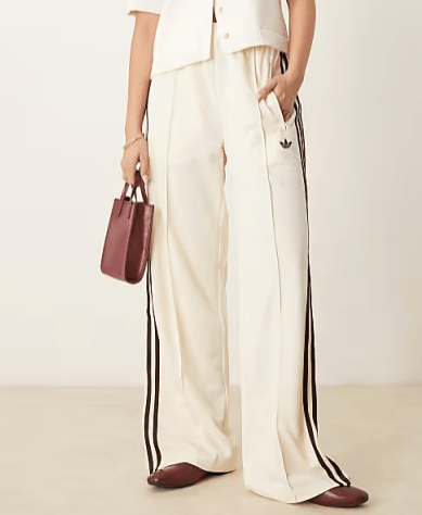 Adidas Originals Firebird loose track pants in cream and burgundy