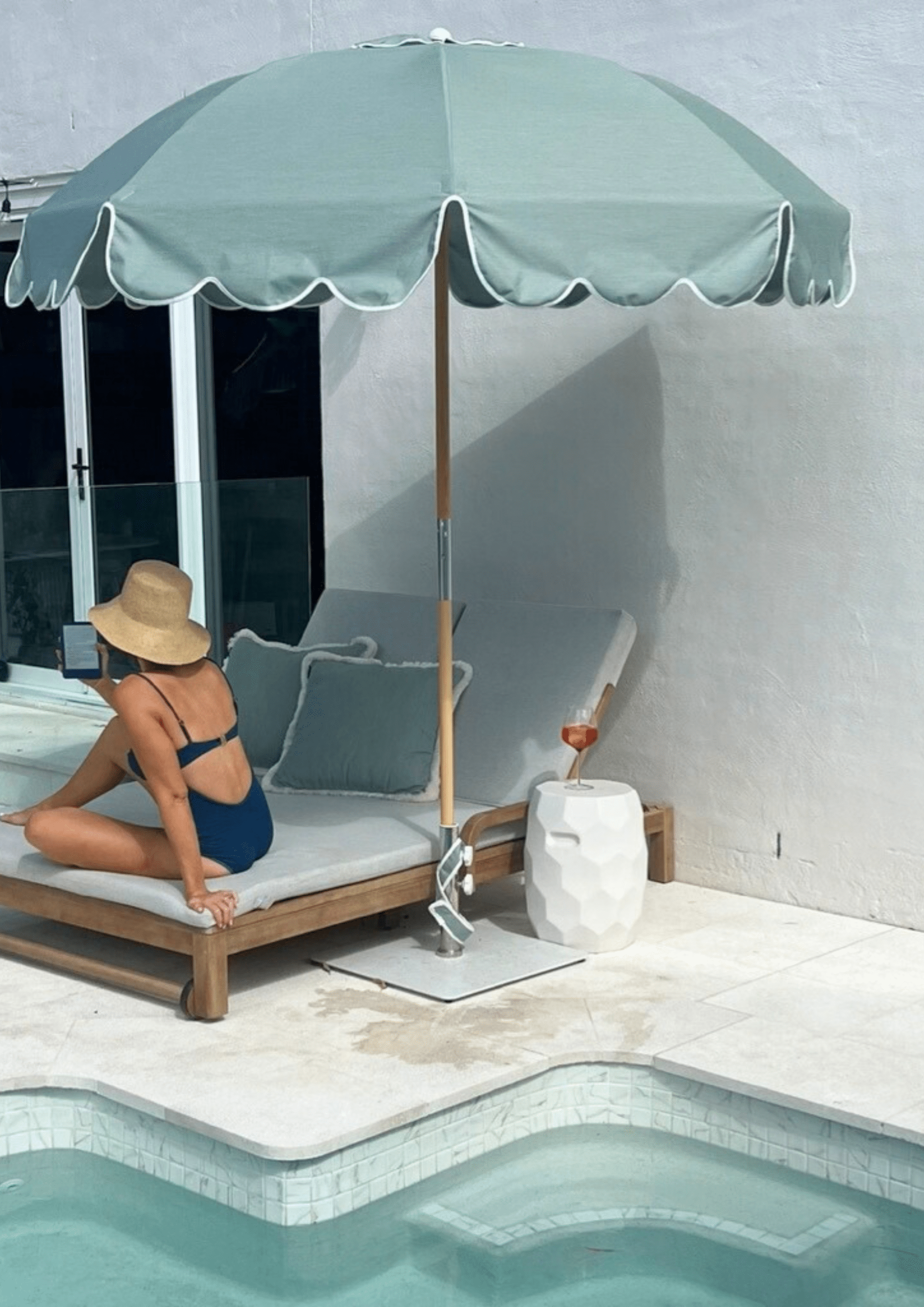 face sunscreen products displayed poolside