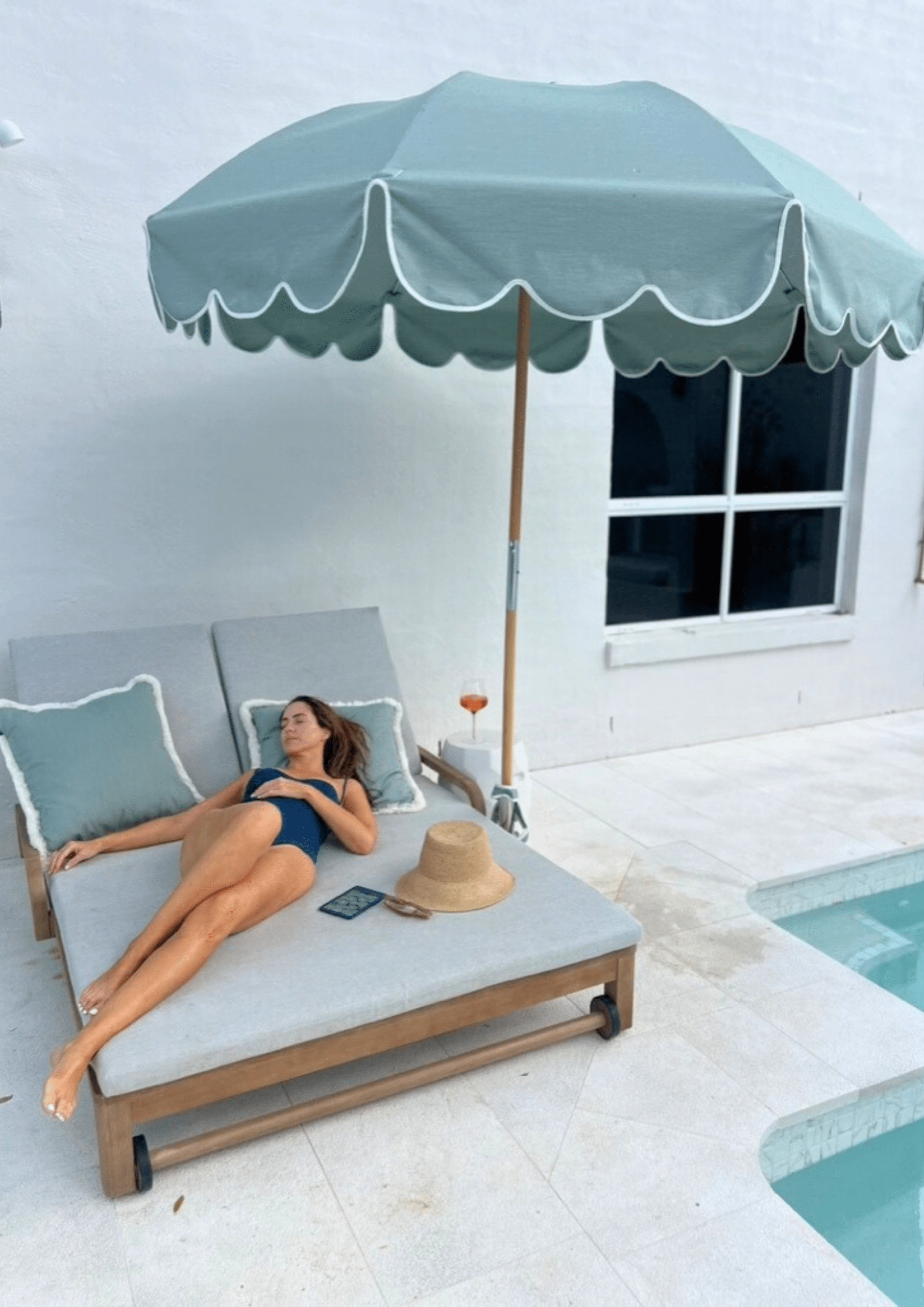 face sunscreen products displayed poolside